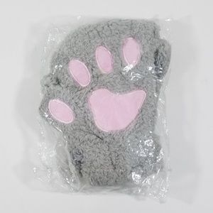 Bear Paw Pawprint Fingerless Plush Gloves Gray